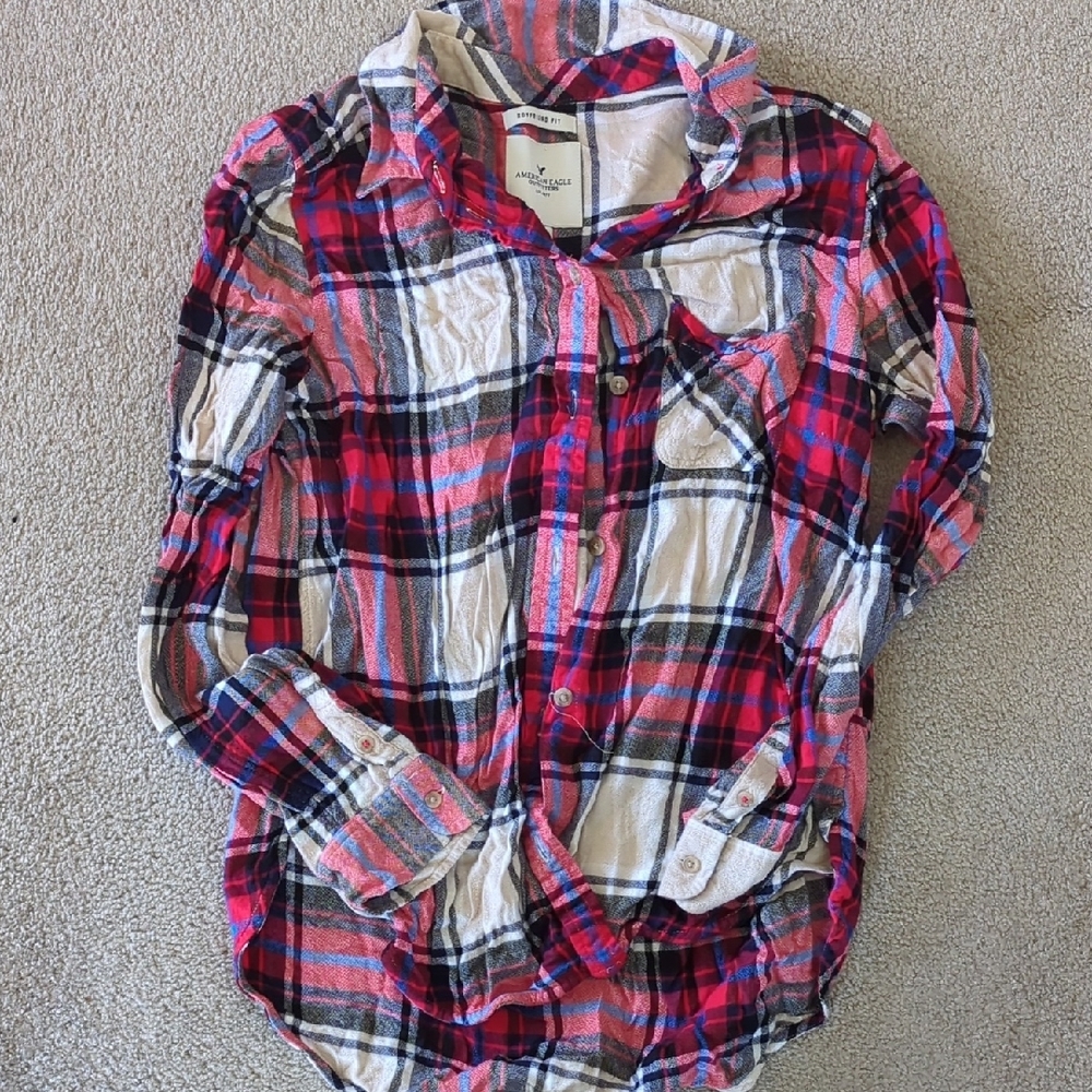Women's Red Plaid Button-Up Shirt